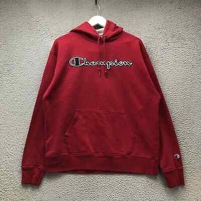 #ad Champion Authentic Sweatshirt Hoodie Men#x27;s Large Drawstring Embroidered Logo Red