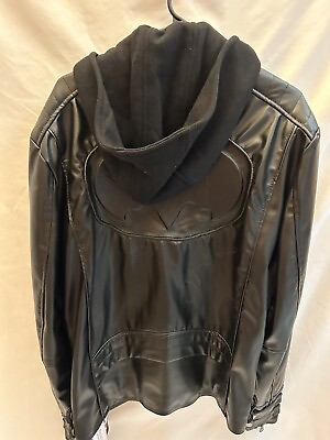 #ad Mens Leather Batman Hooded Jacket XL