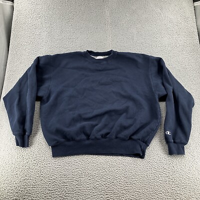 #ad Champion Authentic Sweatshirt Mens 2XL Blue Pullover Crewneck Long Sleeve Logo