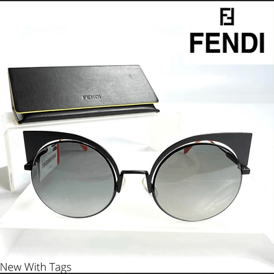 #ad FENDI* NWT Shades Cat Eye amp; Matte Black Silver Gray Lens 0177 S Sunglasses