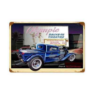 #ad OLYMPIC DRIVE IN THEATRE HOT ROD 18quot; HEAVY DUTY USA MADE METAL ADVERTISING SIGN