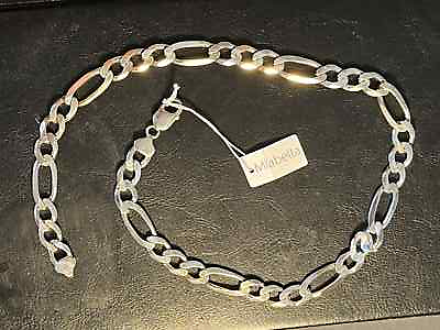 #ad Real Sterling Silver Mens Boys Figaro Solid Chain Necklace 925 Italy.