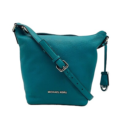 #ad Michael Kors Blue Pebbled Leather Bedford Medium Messenger Bag