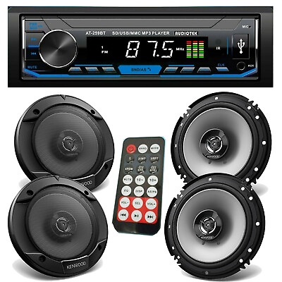 #ad 4x Kenwood 600W 6.5quot; Speakers amp; Audiotek Car Stereo Bluetooth Receiver USB Radio
