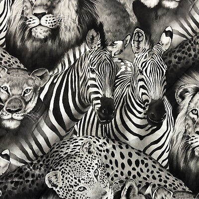 #ad Safari Fabric Black amp; White Lion Eyes Alexander Henry 1 Yard x 44” Tiger Zebra