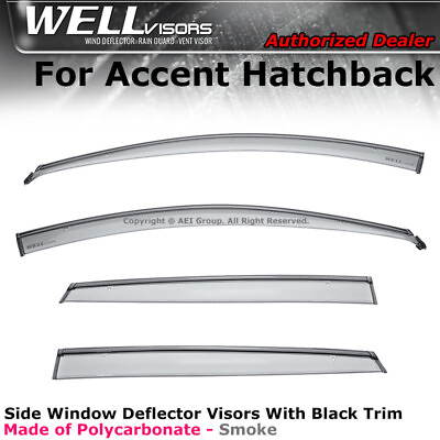#ad WELLvisors For Hyundai Accent 12 17 Hatchback Side Clip on Deflector Visor Black