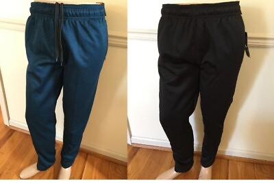 #ad NWT AND1 Men Blue Green with Black Fit SLIM Sport Tech Fleece Pant 1 Zip Pocket