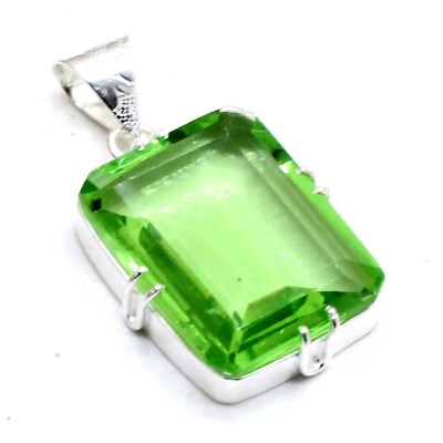 #ad 925 Sterling Silver Green Amethyst Gemstone Handmade Jewelry Pendant Size 2quot;