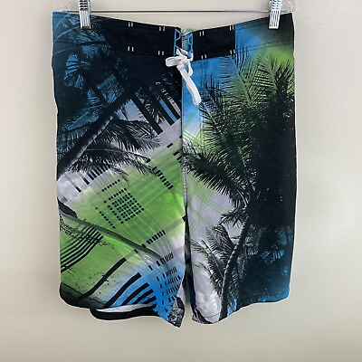 #ad Joe Boxer Swim Trunks Men#x27;s 2XL XXL Blue Tropical Print Elastic Waist