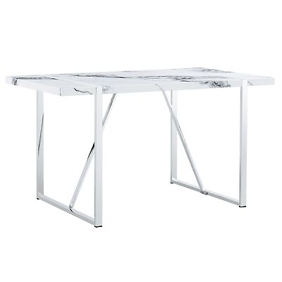 #ad Modern Dining Table 55quot; Faux Marble Seats 4 Rectangular Dinner Table