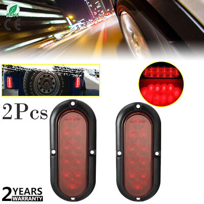 #ad 2x Trailer Truck Boat 10 LED Sealed Red 6quot; Oval Stop Turn Tail Light Waterproof