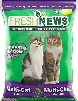 #ad Fresh News Multi Cat Recycled Paper Pellet Cat Litter 25 Pound