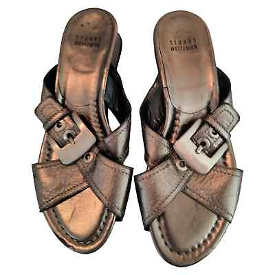 #ad Stuart Weitzman Tulsa Slip On Sandal Women#x27;s Size 5.5 Low Heel Wedge Silver Meta $22.50
