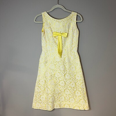 #ad VTG Sunshine Yellow Lace Overlay Fit amp; Flare Bow Tea Dress 1940s 1950s Size 9
