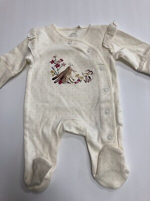 #ad Preemie baby girl footie UK#x27;s NEXT off white w embroidery amp; shoulder ruffle