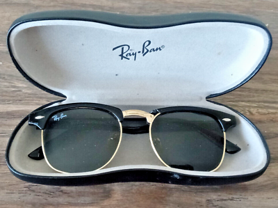 #ad Ray Ban Clubmaster RB 3016 Size 51 18 138 Black amp; Gold Sunglasses Italy W Case C $64.95