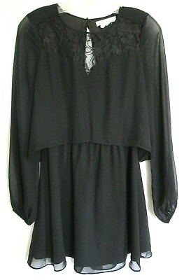 #ad BCBGeneration Black Open Back Lace Top Long Sleeve Dress Size XS EUC $8.40