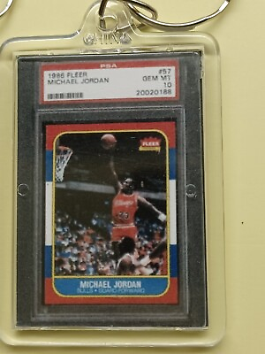 #ad MICHAEL JORDAN Rookie Card 1986 Fleer PSA 10 Slab Copy Keychain Rc 2 For $25=Ø%Ý