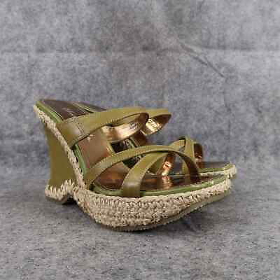 #ad Gabriella Rocha Shoe Women 8 Sandal Wedge Fashion Slide Green Leather Square Toe