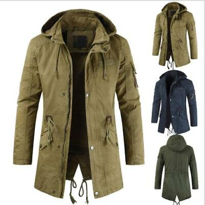 #ad Winter Men#x27;s Warm Hooded Back Split Zipper Trench Coat Outwear Jacket Thick D