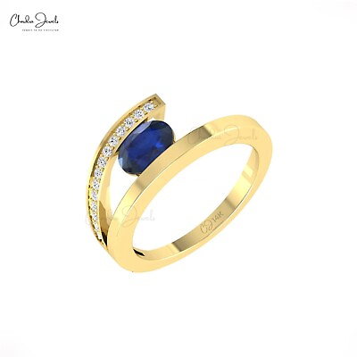 #ad Bypass Ring 14k Gold 1 Ctw Blue Sapphire Split Shank Ring Diamond Wedding Rings