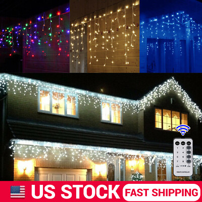#ad 96LED Curtain Icicle Lights LED Fairy String Lights Party Indoor Outdoor Decor