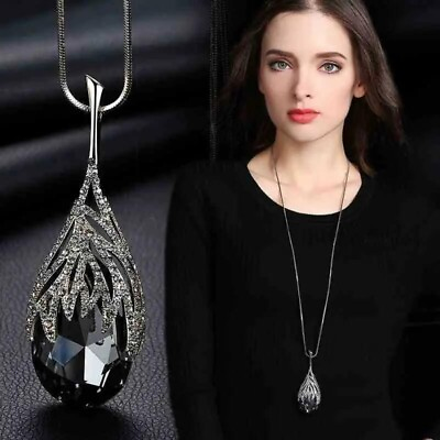 #ad Black Fashion Rhinestone Sweater Chain Crystal Long Necklace Accessories Women