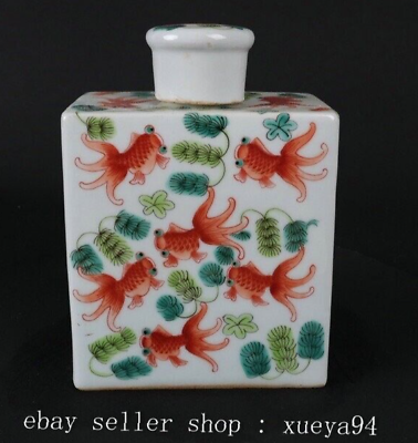 #ad 6.3#x27;#x27; Chinese Ancient Famille Rose Porcelain Goldfish Pattern Tea Caddy
