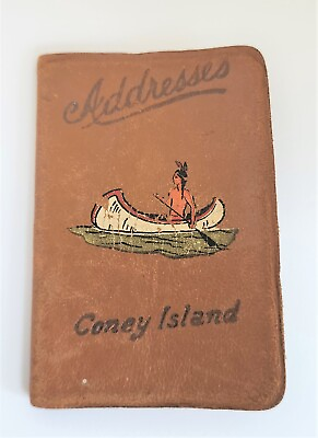 #ad WWII Era Coney Island Indian Canoe Design Leather Address Book Calendar 1943 44