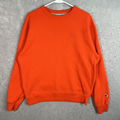 #ad Champion Authentic Logo Sweater Adult Medium Orange Crewneck Sweatshirt Mens