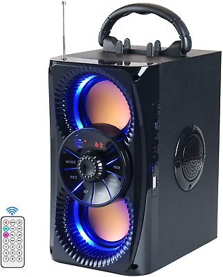 #ad Portable Bluetooth Speaker with Lights 2 Subwoofers Indoor Outdoor FM SD Player