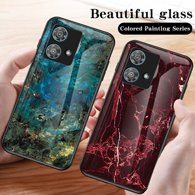 #ad For Motorola Edge 40 Neo Shockproof Shell Marble Tempered Glass Back Case Cover
