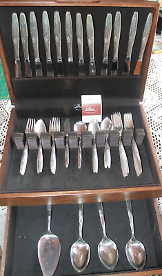 #ad GENTLE ROSE Community Silverplate Flatware Service for 12 Serving Pieces
