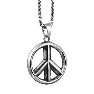 #ad Mens Peace Sign Necklace Pendant Symbol Men Stainless Steel Jewelry Chain