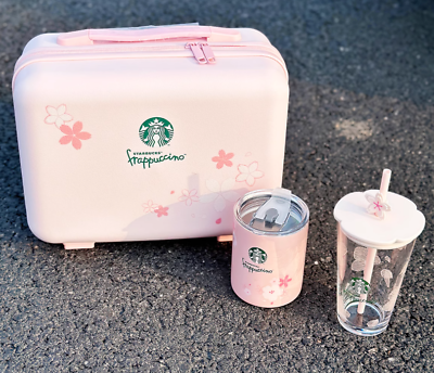 #ad Starbucks 2024 China Pink Sakura Glass Cup SS Tumbler Cherry Blossom Suitcase
