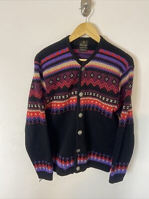 #ad Vintage Norvyk by Ren Dale Men M Wool Ski Nordic Cardigan Sweater Fair Isle