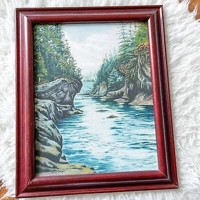 #ad Vintage River Waterscape Outdoor Scene Artist Signed Oil Painting 14quot; x 17quot;