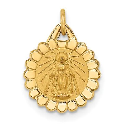 #ad 14k Yellow Gold Solid Round Scalloped Miraculous Medal Pendant 0.71g
