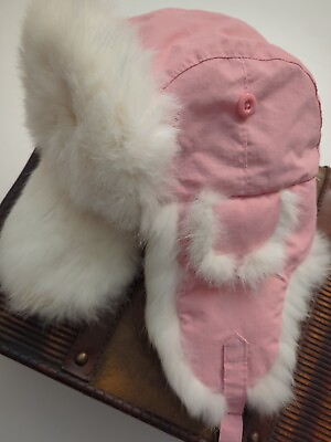#ad Nathaniel Cole Aviator Rabbit Fur Crowncap Hat With Ear Flaps Child Sz XXS Pink