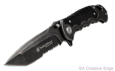 #ad Smith amp; Wesson Folding Pocket Knife Border Guard Rescue Black Wash Tanto w Clip $24.73