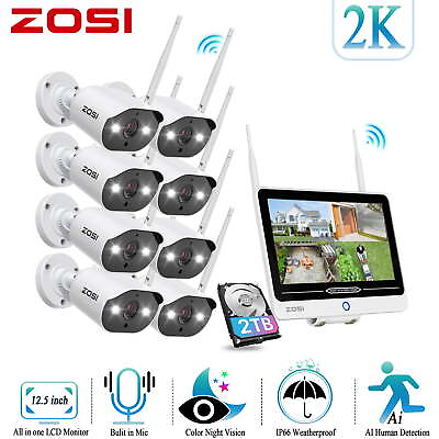 #ad ZOSI 8CH 3MP Security CCTV Wireless Camera System 12.5quot; LCD Monitor 2K WiFi NVR