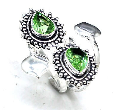 #ad 925 Sterling Silver Green Amethyst Gemstone Handmade Jewelry Ring Size ADJquot;