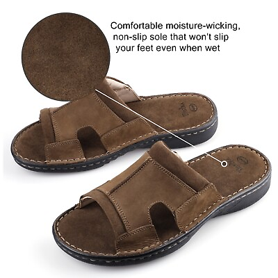 #ad Mens Leather Slide Sandals Comfortable Lightweight Summer Casual Beach Slides