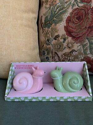 #ad Snail Ceramic Salt and Pepper Shakers Sheffield Home New Pink and Green