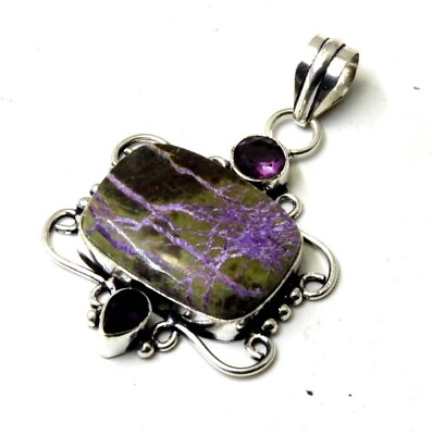 #ad Purple Perpurite Rectangle Silver Jewelry Handmade Pendant 8 Gm