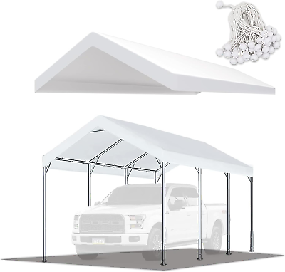 #ad 10#x27;X20#x27; Carport Top Canopy Cover White for Car Garage Top Tarp Shelter Waterproo