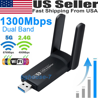#ad USB 3.0 Wireless Wifi Network Adapter 1300Mbp Long Range Dual Band for PC Laptop