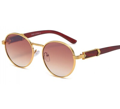 #ad Mens Sunglasses Classy Elegant Exotic Sophisticated Retro Gold Round Frame Lens
