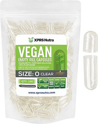 #ad Size 0 Clear Empty Vegan Vegetable Vegetarian Pill Capsules Veg Vcaps USA Made