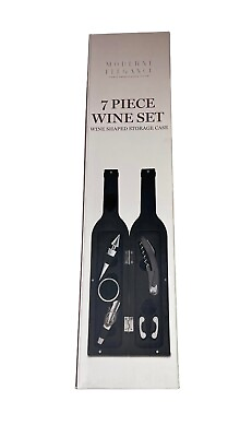 #ad Modern Elegance 7 Piece Wine Tool Set Wine Shaped Storage Case New Great Gift